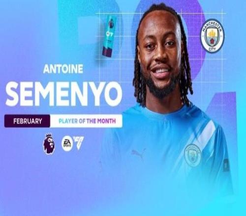 5場比賽3球1助，曼城冬窗新援塞門約當(dāng)選英超2月最佳球員