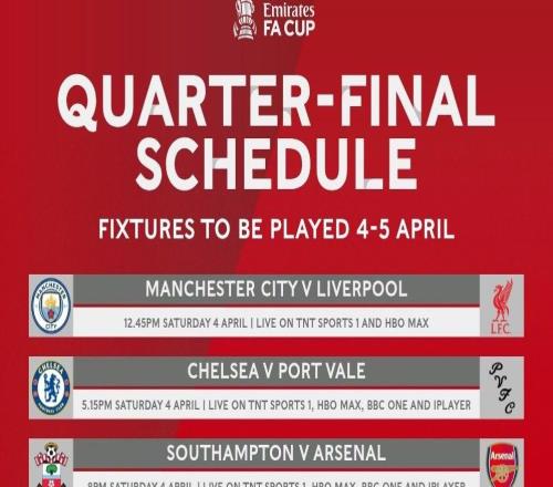足總杯14決賽開球時間：4月4日1945黃金時間曼城vs利物浦