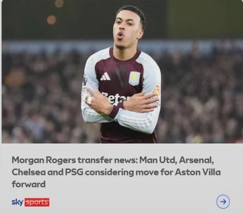 天空體育：阿森納有意羅杰斯等三名球星！槍手后防大將接近復(fù)出！