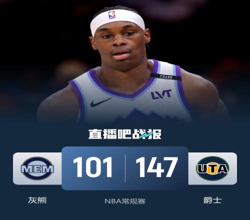 爵士隊(duì)兩名球員取得三雙四名球員得分超過23分大勝灰熊終止十連敗馬沙克貢獻(xiàn)13分15個籃板12次助攻并有10次失誤_NBA直播