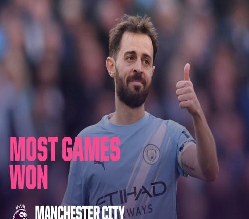 B席代表曼城英超取勝214場，追平大衛席爾瓦并列隊史第一