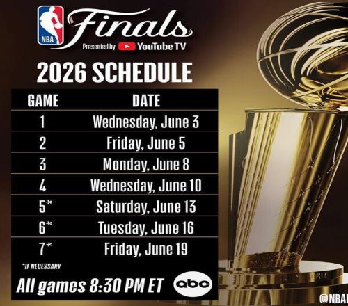 NBA官方公布本賽季總決賽日程安排：6月4日G1正式開戰