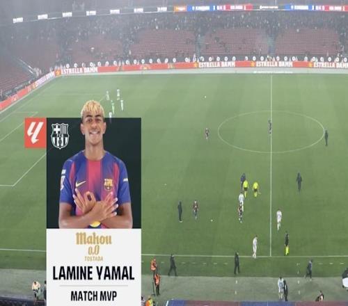 側(cè)鉤破門,亞馬爾當(dāng)選巴薩vs奧維耶多全場(chǎng)最佳球員