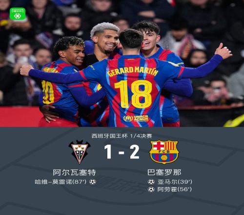 國王杯巴薩21客勝阿爾瓦塞特晉級四強，阿勞霍、亞馬爾建功