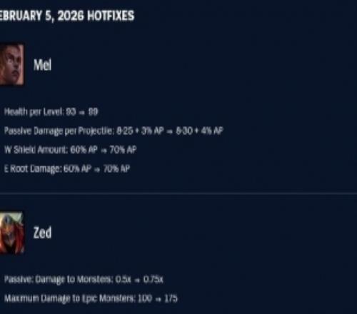 熱補丁：梅爾成長生命值和法術加成等數值加強劫對野怪傷害增加