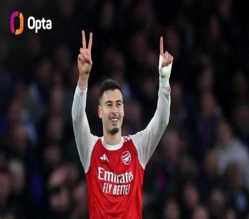 馬丁內利本賽季杯賽進球已上雙,成賴特后首位達成的槍手球員