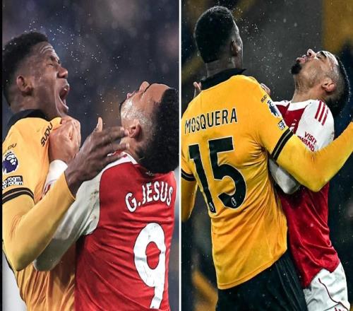 熱蘇斯本來倒地不起，聽到終場哨響跳起來和對手爆發肢體沖突