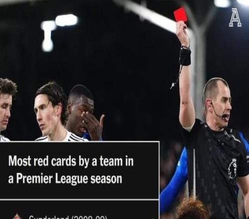 已拿8紅，切爾西剩余11輪英超若再拿一紅即可追平賽會紀錄