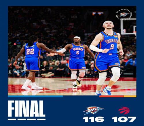 保住聯(lián)盟第一！雷霆拒猛龍25分逆轉(zhuǎn)華萊士27+8+6喬單節(jié)19分