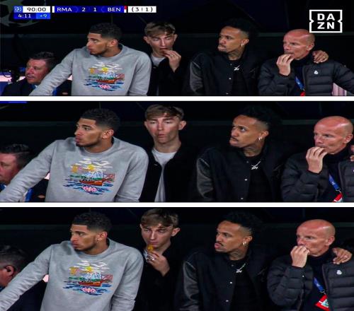 來這兒吃飯來了赫伊森替補席觀賽不停吃食并四處張望