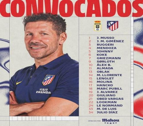 馬競客戰奧維耶多名單：格子領銜，尼古拉斯、巴里奧斯仍傷缺