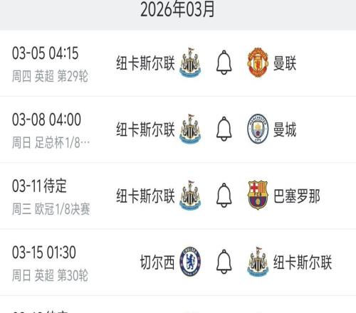 死亡三月！紐卡將在兩周時間內連戰(zhàn)巴薩、曼市雙雄、切爾西