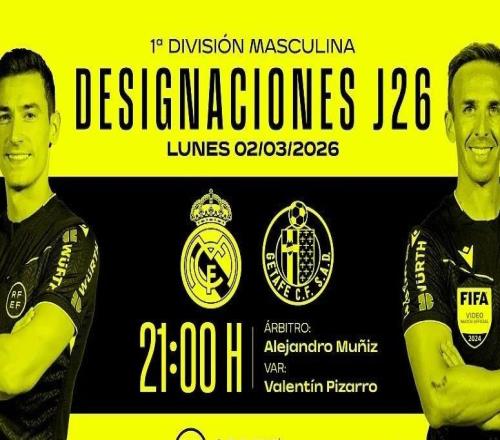 官方：穆尼斯將執(zhí)法西甲第26輪皇馬vs赫塔費