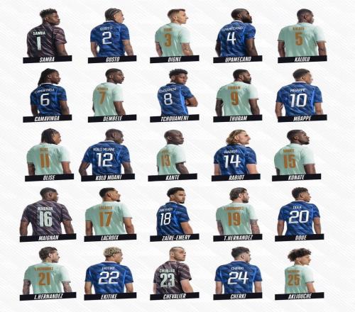 法國隊球衣號碼：姆巴佩10號，馬庫斯圖拉姆9號