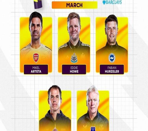 英超3月最佳主帥候選：阿爾特塔領(lǐng)銜，埃迪豪、莫耶斯在列