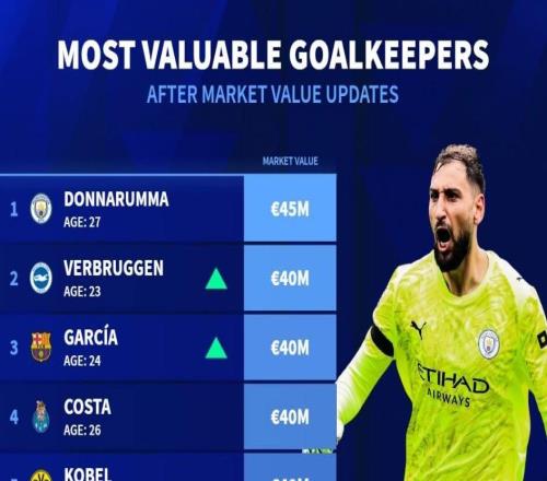 德轉門將身價前10：多納魯馬4500萬第1，霍安第2，拉門斯上榜