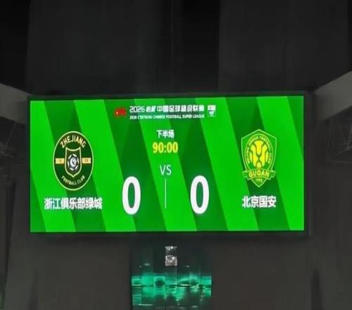 中超國安客場與浙江0比0互交白卷，6輪過后積分終清零