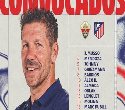 馬競客戰埃爾切大名單：小蜘蛛等8人缺陣，西蒙尼征召二隊9人