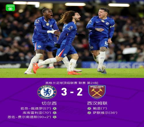 劍南春切爾西32逆轉(zhuǎn)西漢姆聯(lián)，佩德羅傳射建功，恩佐絕殺