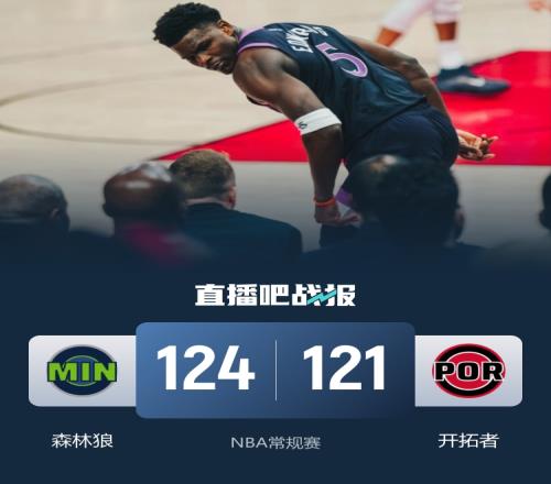 森林狼與開拓者的激戰(zhàn)愛德華茲上半場狂砍25分麥丹貢獻29分6助攻戈貝爾搶下19個籃板_NBA直播