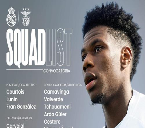 皇馬公布對陣本菲卡大名單：姆巴佩、赫伊森缺席