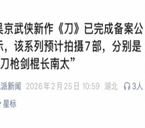 媒體人：吳京武俠新作《刀》已完成備案公示，該系列預(yù)計(jì)拍攝7部