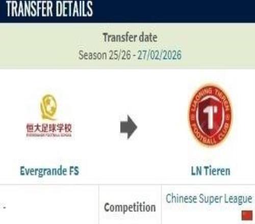 德转:辽宁铁人约100万人民币签下恒大足校17岁后卫张洪福