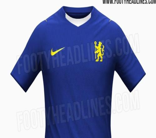 切爾西2627主場(chǎng)球衣諜照：采用黃色獅子隊(duì)徽，搭配亮藍(lán)色底色