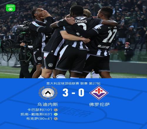 烏迪內(nèi)斯30佛羅倫薩，凱南戴維斯點(diǎn)射，卡巴瑟利破門(mén)