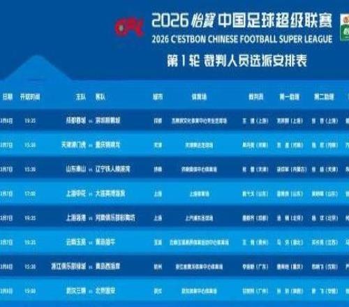 中超首輪山東泰山vs遼寧鐵人裁判安排出爐張雷擔任主裁