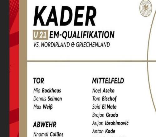 德國U21新一期大名單：比朔夫、賽義德馬拉、格魯達(dá)在列
