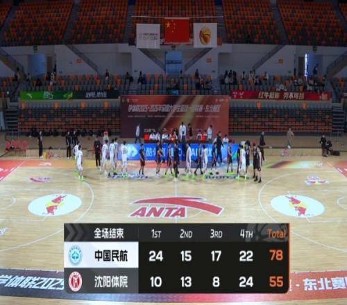 中國民航輕松戰(zhàn)勝沈陽體院獲得東北賽區(qū)第九名班步貢獻(xiàn)17分崔雍鑫拿下14分和6個(gè)籃板_CBA直播