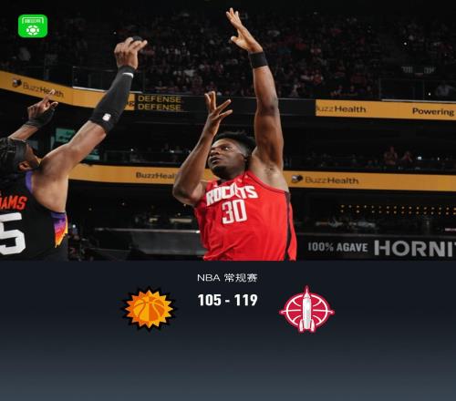 火箭7人得分上雙119105逆轉(zhuǎn)太陽，布克空砍31分