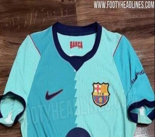 巴萨新赛季二客球衣曝光：薄荷绿色调，领口内侧有“巴萨”字样