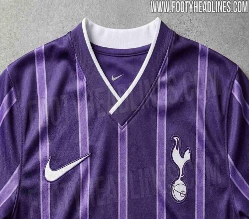 热刺下赛季二客球衣曝光：深紫色调，点缀竖向条纹设计