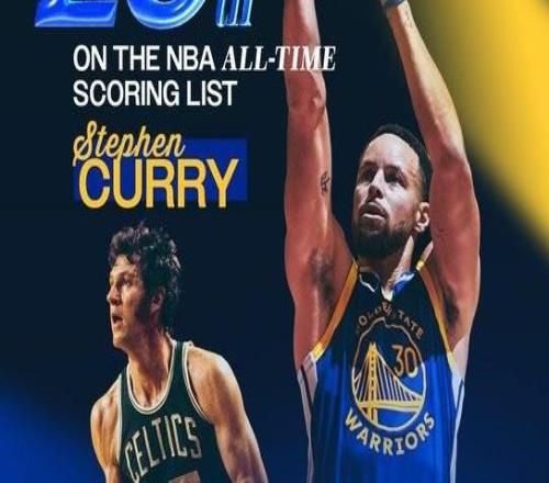 常规赛总得分升至第19，库里18中7得2