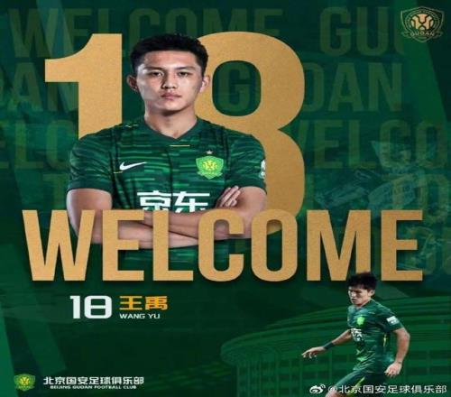 中超国安引进中场内援王禹，去年在亚泰也是轮换球员