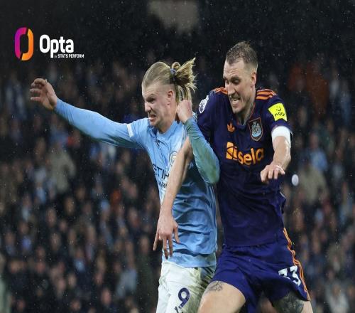 哈兰德对阵纽卡赢下12次对抗，为个人在五大联赛单场最高数据