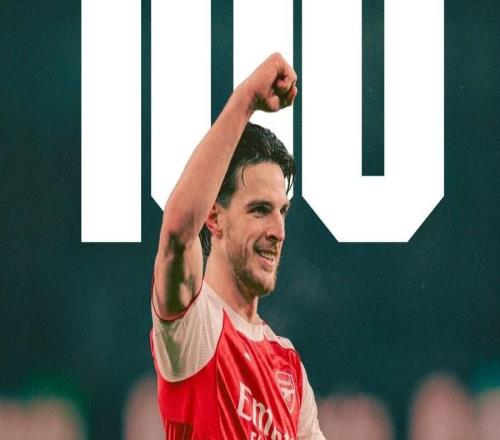 里程碑，赖斯迎来阿森纳生涯第100场英超比赛