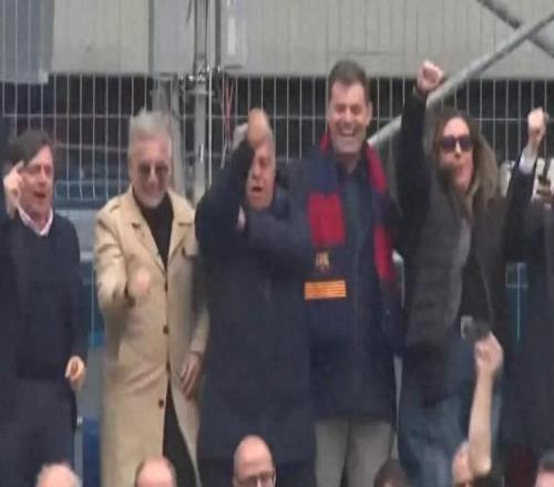 巴萨大胜！拉波尔塔看台高歌“不跳就是皇马人”，一个手势引热议