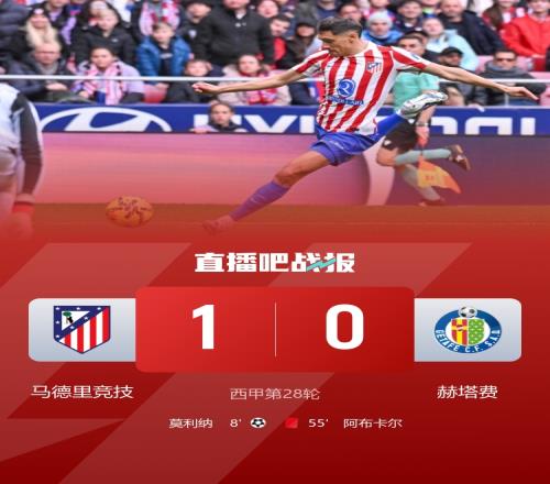 马竞迎来四连胜战胜十人赫塔菲莫利纳的精彩进球和阿布卡尔的红牌事件_西甲直播